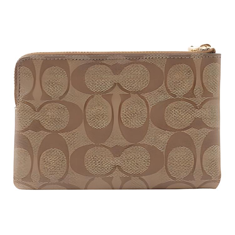 Coach Corner Zip 16 Monogram Leather Clutch Wristlet Women Clutch Khaki White 58035-IMDJ8
