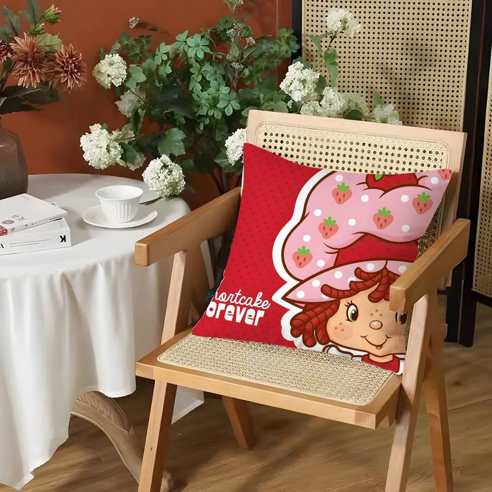 SStawberry Shortcake Cushion Cover Silky Short Plush Invisible Zipper Dustproof Sofa Pillow Case for Home Decor