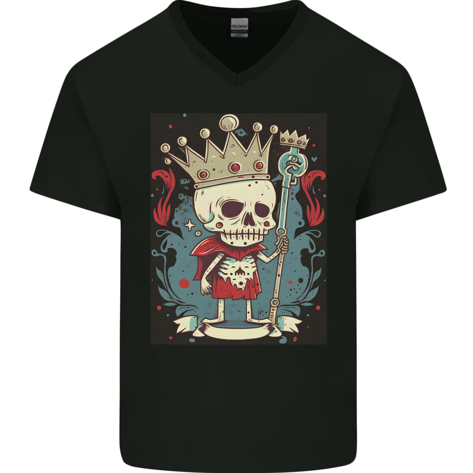 A Vintage Style Skeleton Retro King Skull Mens V-Neck Cotton T-Shirt S