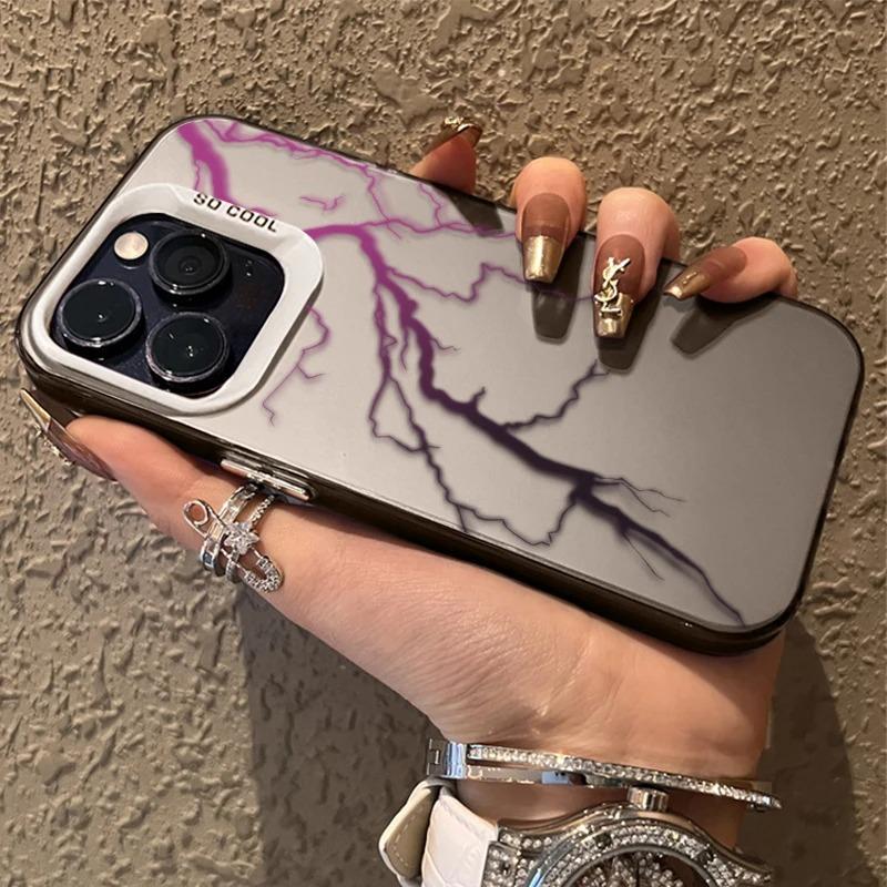 Luxury Lightning Graphic Matte Hard Case for iPhone 16 15 14 13 12 11 Pro Max XS X XR 8 7 Plus Shockproof Plating Cover