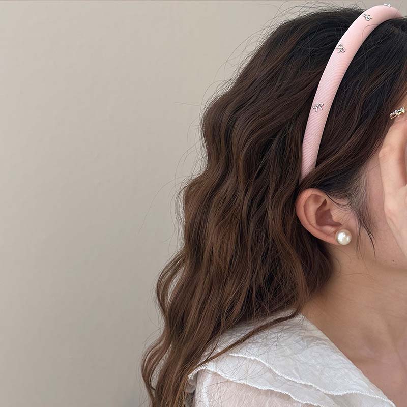 Korean Metal Bow Headband for Women Girl Vintage Elegant Solid Color Fabric Sponge High Skull Headband Hair Accessories