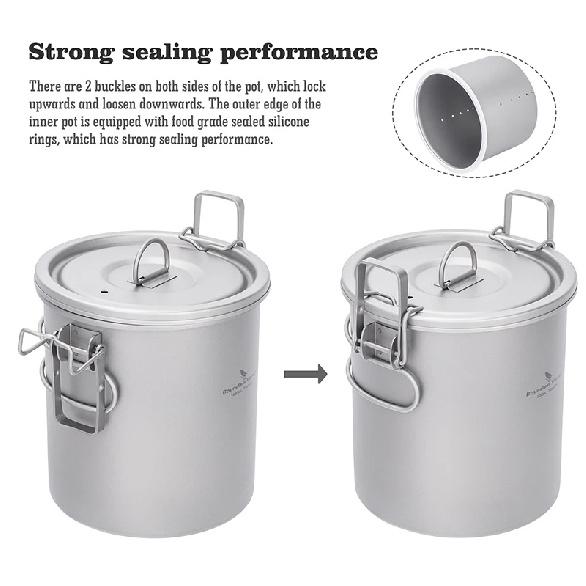 Boundless Voyage 1.4L Titanium Pot Rice Cooker Set Ultralight Camping Cookware for Outdoor, Hiking, Travelling Cooking W-Ti2093c