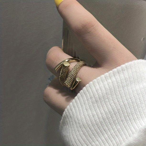 Trendy niche unique design Women's fashion ring set Zirconia open ring small video with the same geometric personalized Women's finger ring shining je