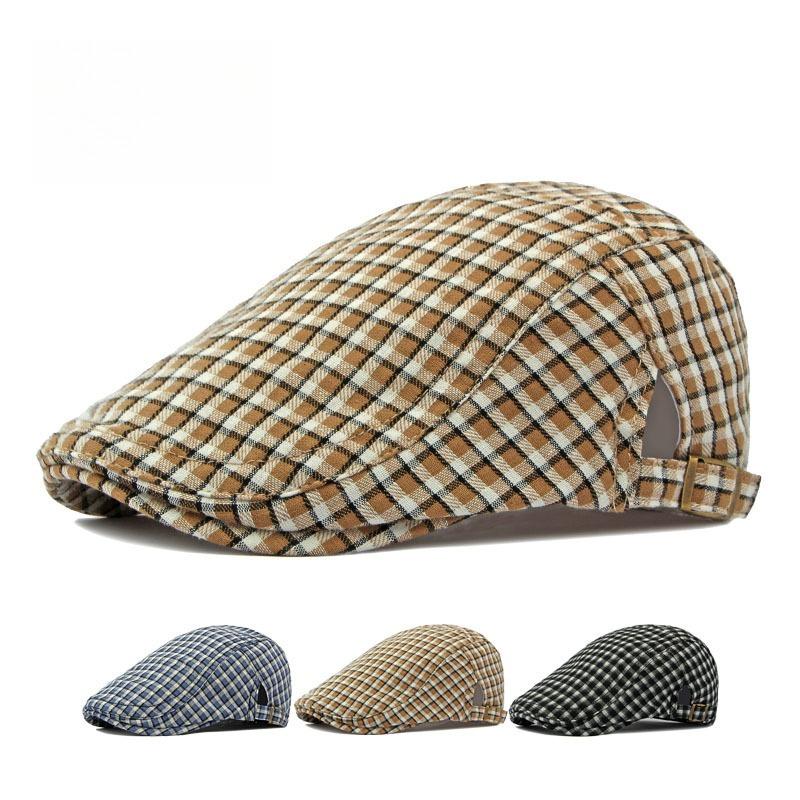 Unisex Plaid Flat Cap Japanese Retro Lightweight Breathable Ivy Cap British Style Gatsby Cabbie Hat Spring Summer Adjustable