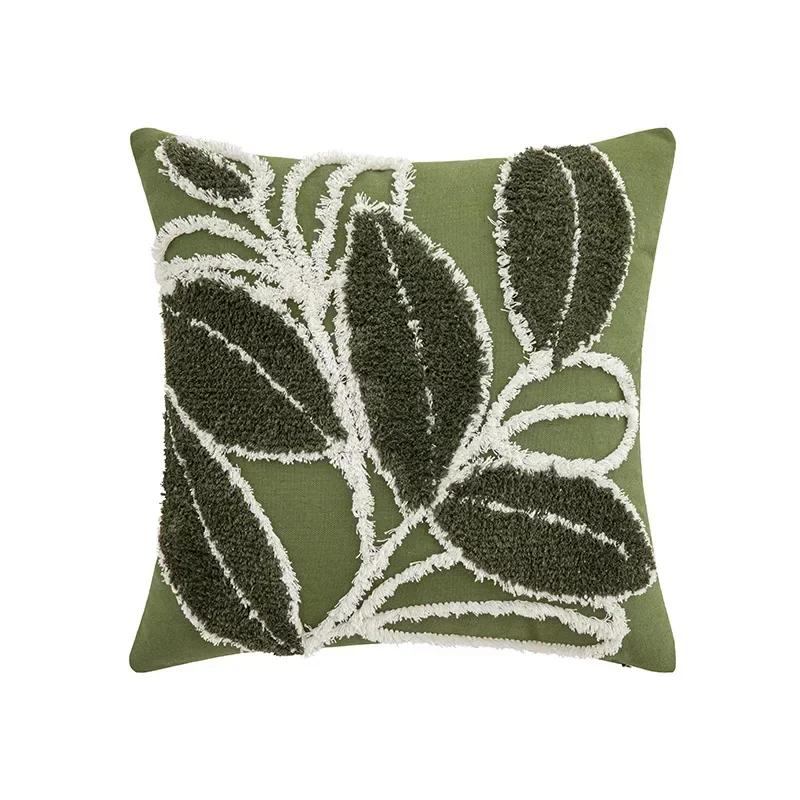 Green Leaf Square Pillowcase Soft Tufting Pillow Cover Sofa Decor Cushion Cover Living Room Nordic Decoration Rectangle Cover