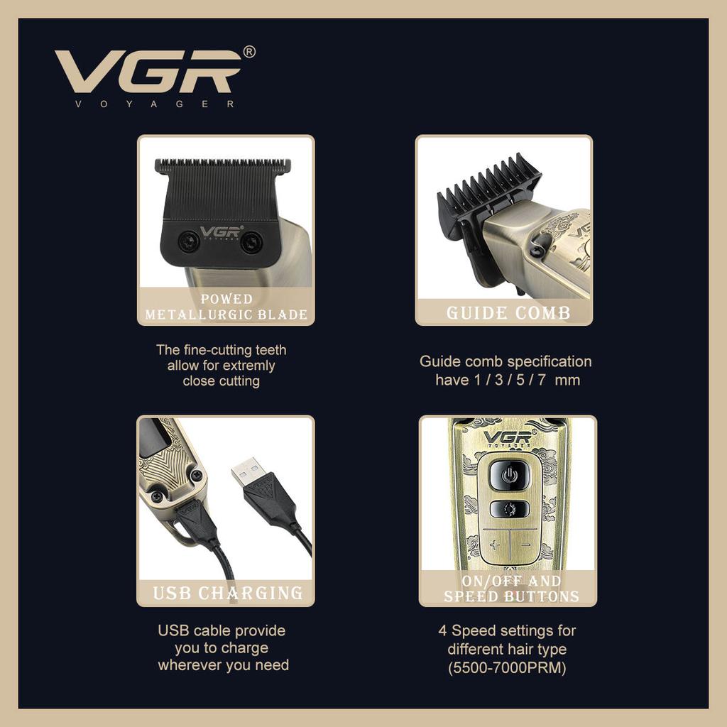VGR V-901 Hair Trimmer Cordless Professional Barber Hair Cutting Machine Electric Hair Clipper Digital Display Trimmer Oil Head Clipper for Men