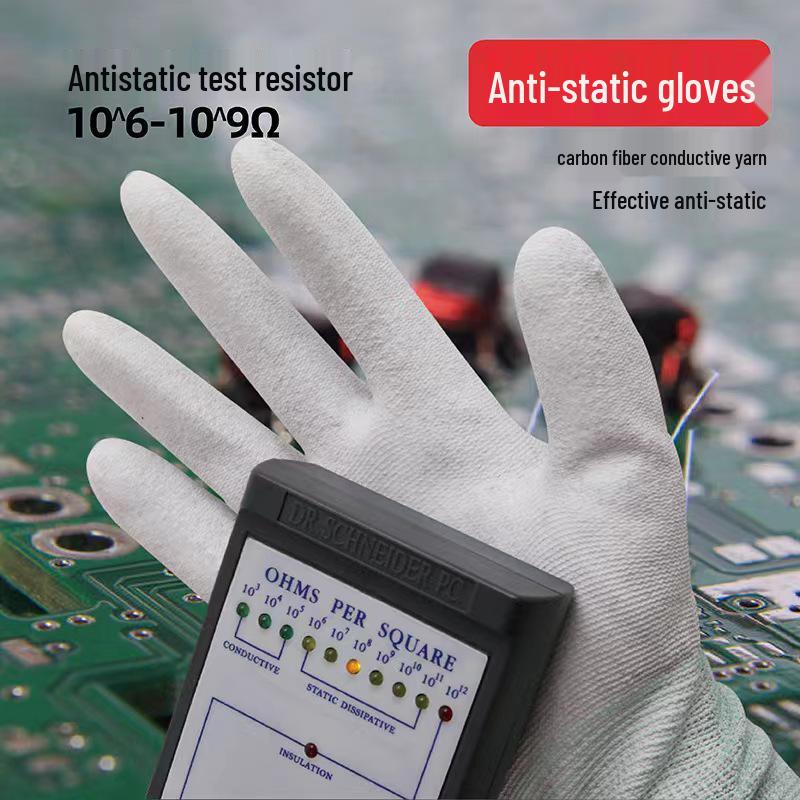 Anti-Static White Carbon Fiber Nylon PU Coated Gloves - Dust-Free, Wear-Resistant, Protective & Labor-Safe