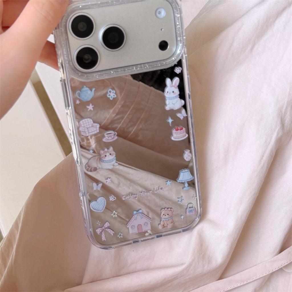 Small Rabbit Cartoon Mirror iPhone 14/13/12 Pro Max Anti-Fall Case