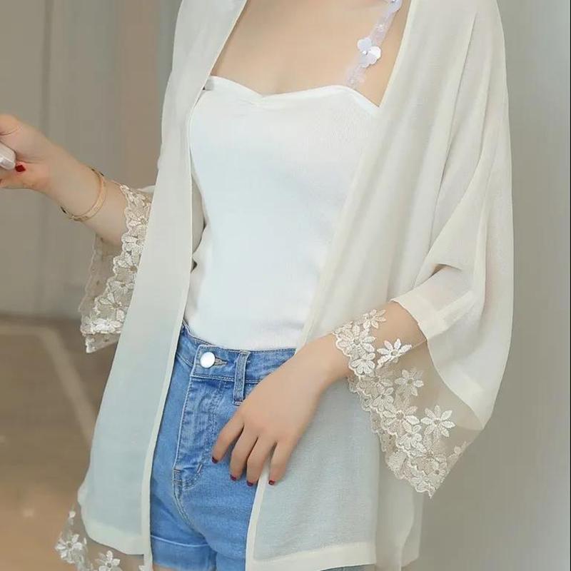 Cárdigan de gasa para mujer, ropa de protección solar, chaqueta fina de verano, modelos de longitud media, chal exterior, protección UV, camisas con aire acondicionado