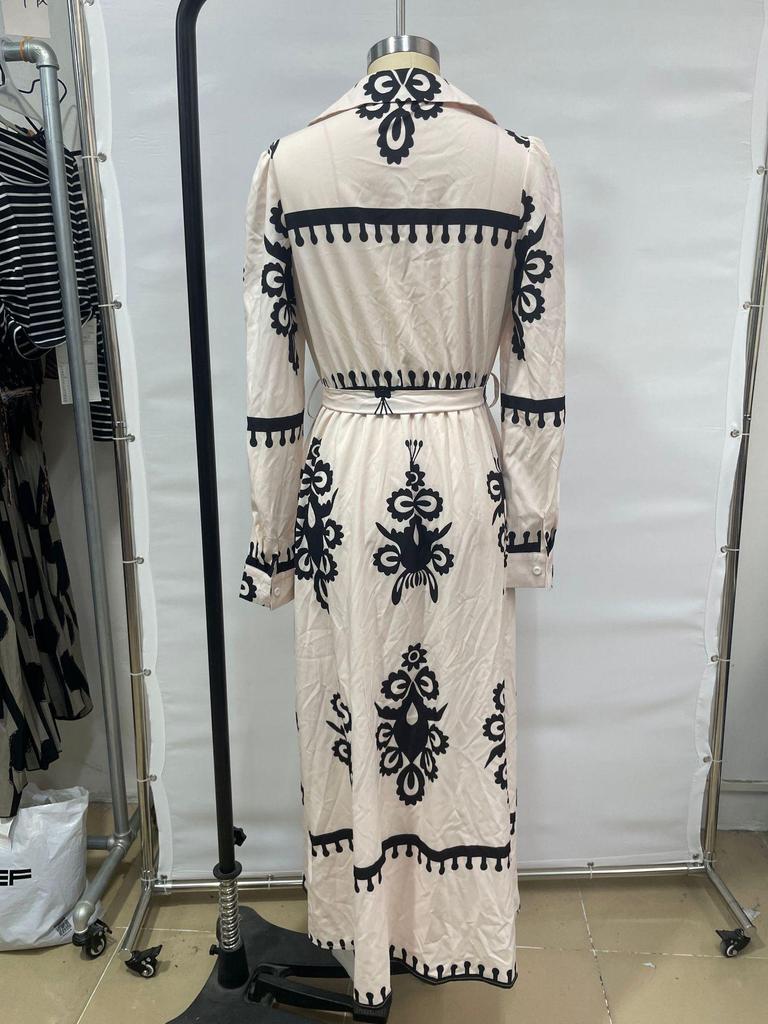 Elegant European and American Cross-Border Autumn/Winter 2024 Print Bandage Dress