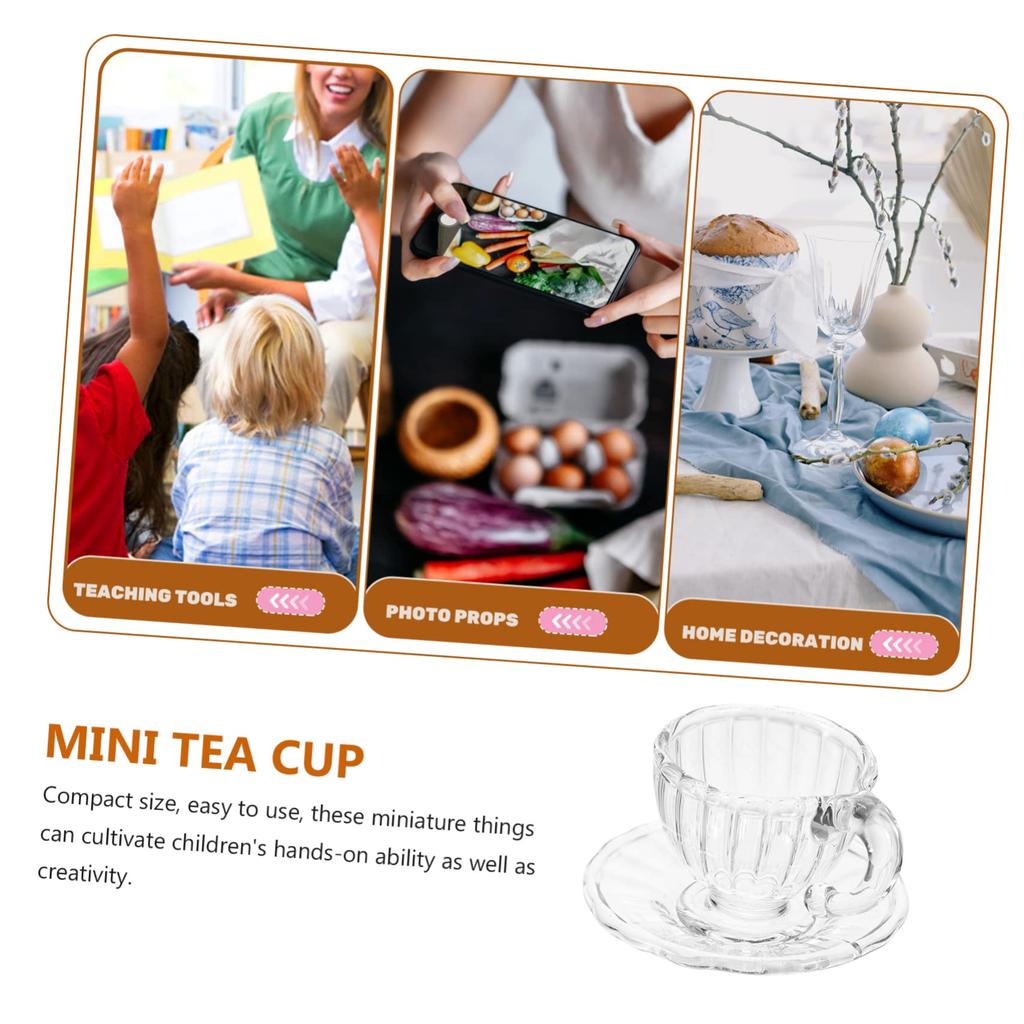 SAFIGLE 4-Piece Dollhouse Miniature Cup and Saucer Glass Tea Set, Dollhouse Decorative Tableware, Miniature Teacups, Doll Play, Gift