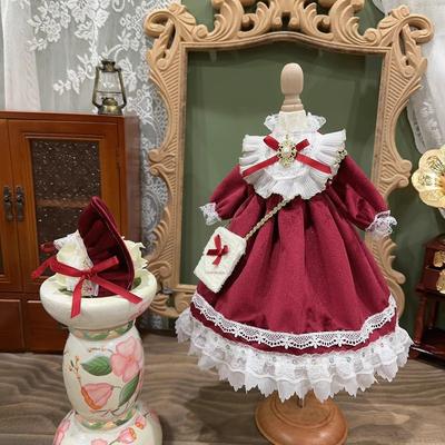 HAMRETHYPPZ BJD Ball Jointed Doll Dress Doll Costume Doll Maid Clothes Ball Jointed Doll Dress Up Retro and Elegant BJD Doll Maroon Red Lolita Dress