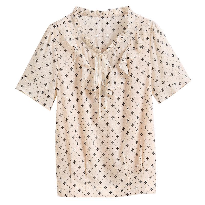 2023 Women's Plus Size Chiffon Blouse: Short Sleeve, Round Neck, Fashionable Printed Summer Top for Mom