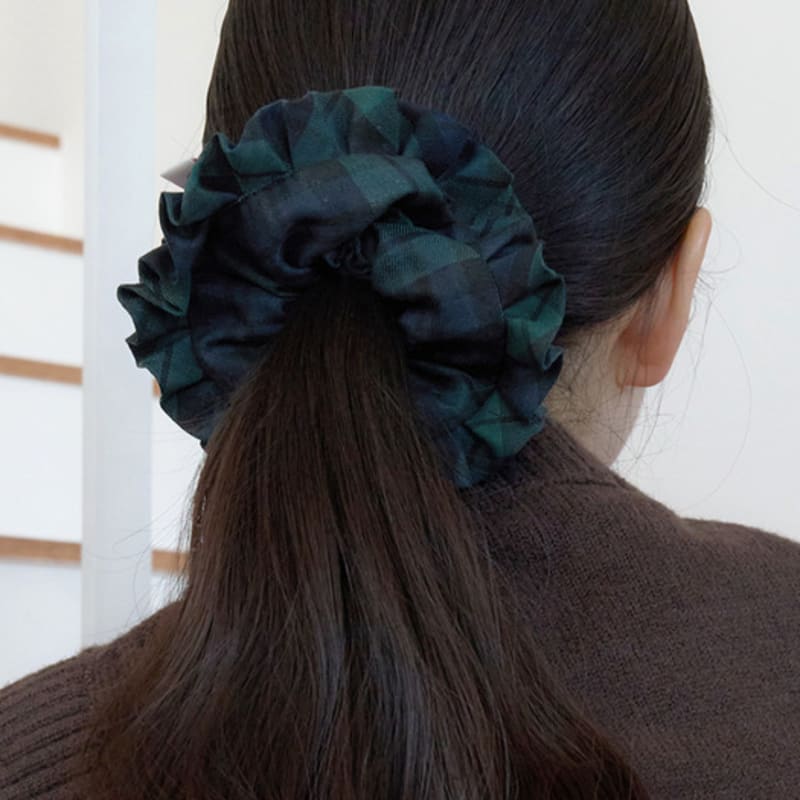 FANTASTIC PLANET flannel check scrunchie (GREEN)