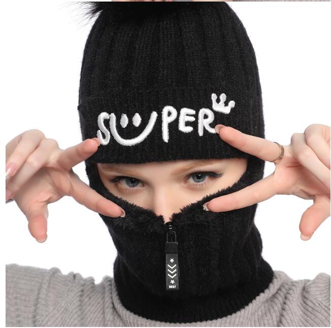 Winter Neue Strickmütze Dame Wollmütze Maske Erwärmung und Verdickung der Radfahren Halskappe