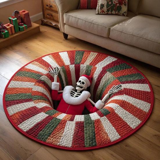 Yousheng Christmas Santa Gnome Quilted Round Mat Festive Area Rug Non-Slip Backing Door Mat Living Room Bathroom Kitchen Absorbent Mat