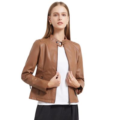 New Casual Leather Jacket for Women's Minimalist European and American Trend Thin Jacket Long Sleeved Motorcycle Jacket for Women's Clothing
