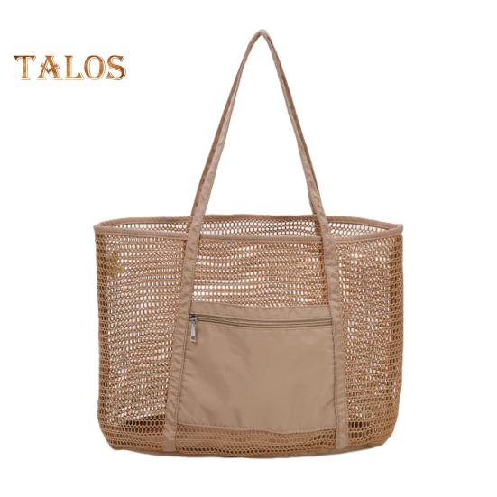 

Пляжная сумка, большая вместимость, летняя дорожная сумка-тоут из сетки с большим карманом, тканая сумка через плечо с защитой от песка хаки