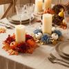 2-Piece Thanksgiving Candle Holder Wreath with Pumpkin Maple Leaves and for Fall Home Decor