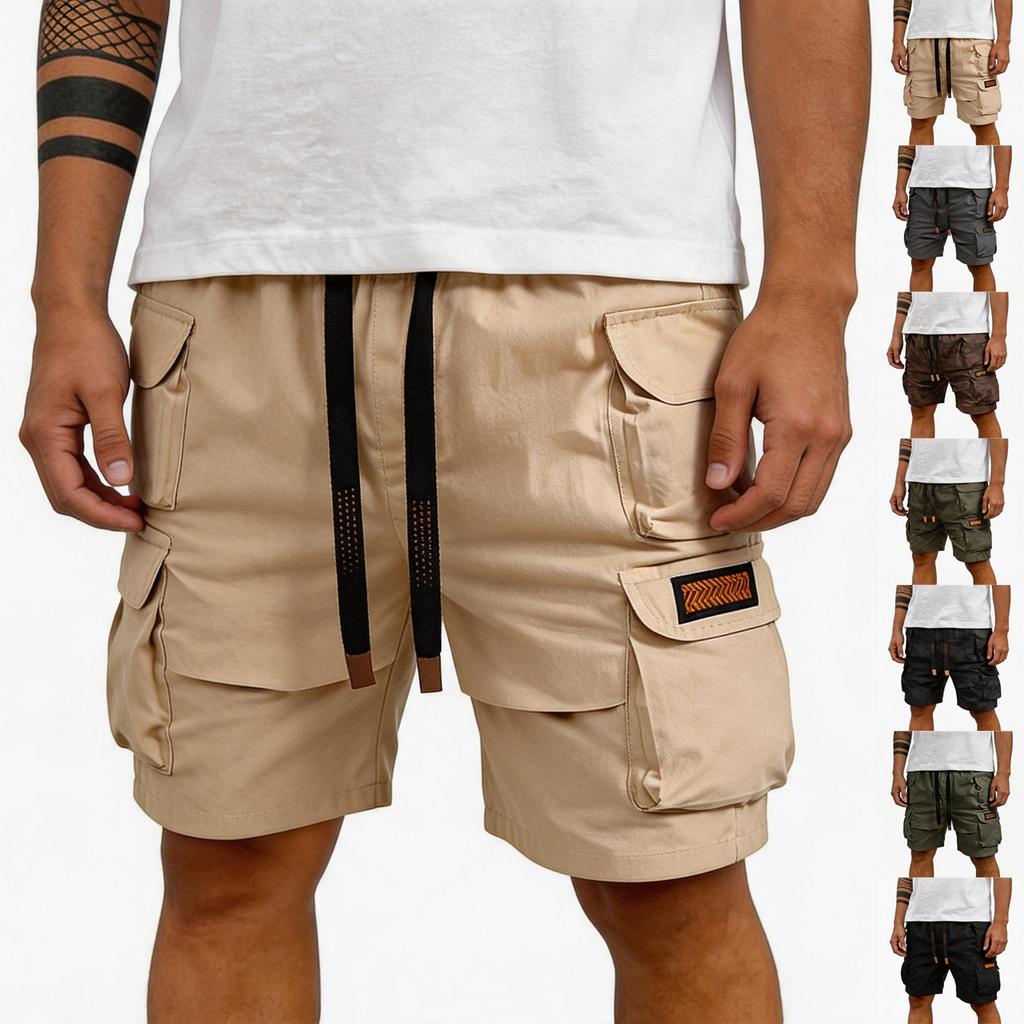 Men Casual Cargo Shorts Multi Pocket Summer Athletic Elastic Waist Five Pocket Work Shorts for Outdoor Activities