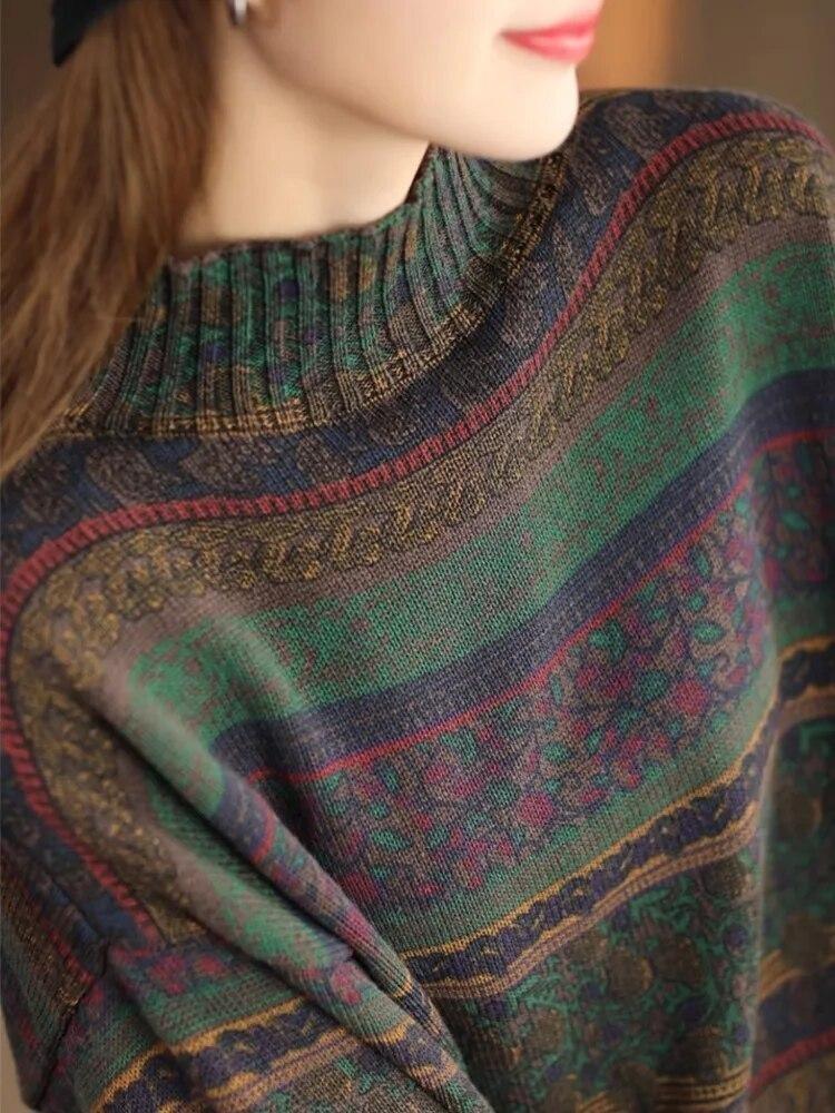 Vintage Women Long Sleeve Soft Cotton Mock Neck Knitted Casual Sweater Top Pullover Spring Johnature
