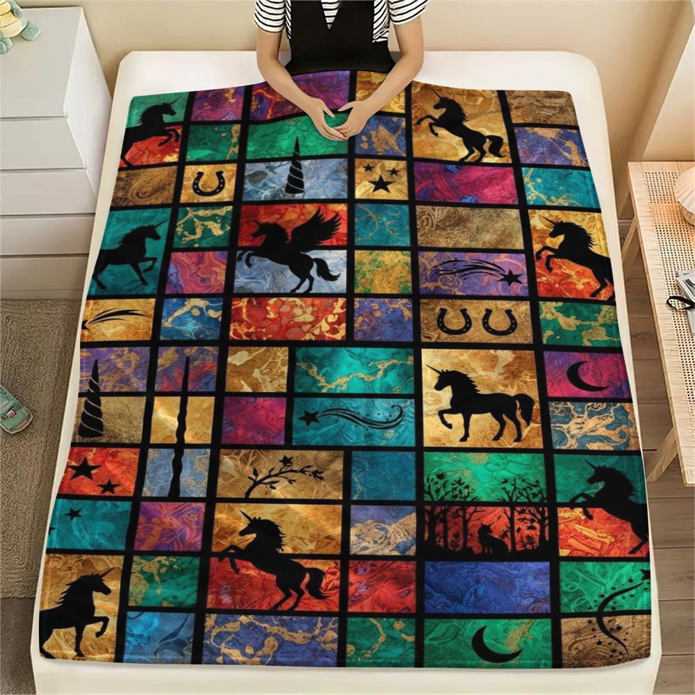 Unicorn Animal Print Flannel Blanket, High quality Comfortable for All Seasons, Home Decor, Warmth and Comfort, Perfect for Christmas Gifts139