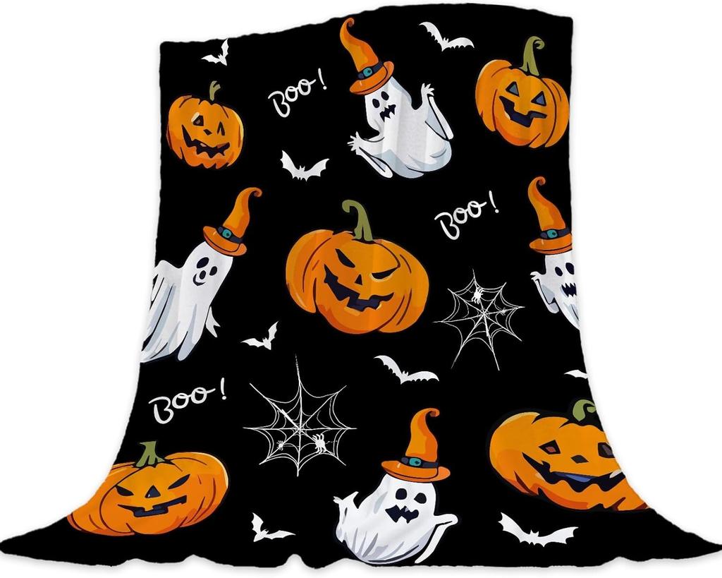 1PC Halloween Throw Blanket Pumpkin Skull Bats Witch Black Cats Thin Blanket Gifts for Couch Bed Car Home Camping All Season Use
