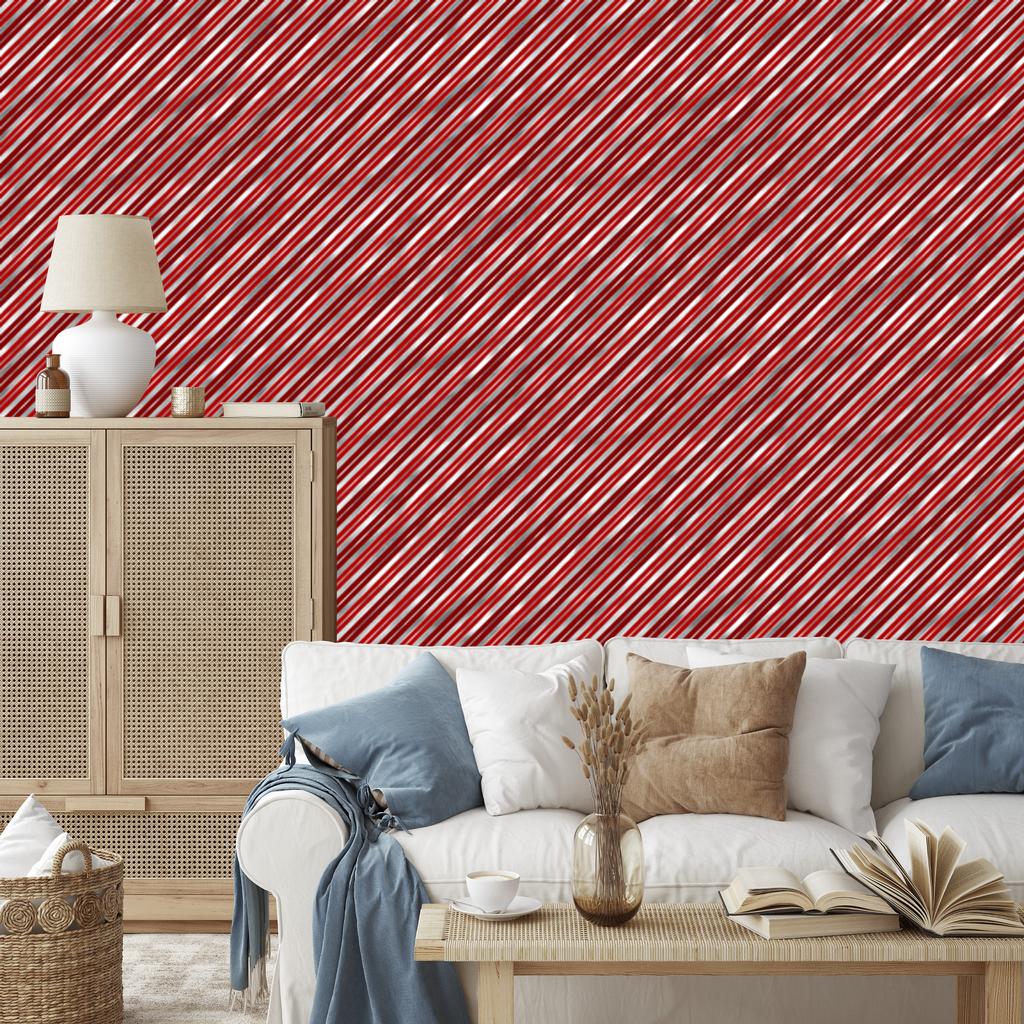 Christmas Stripes Wallpaper Red and Coral for Living Room and Bedroom 50x1000