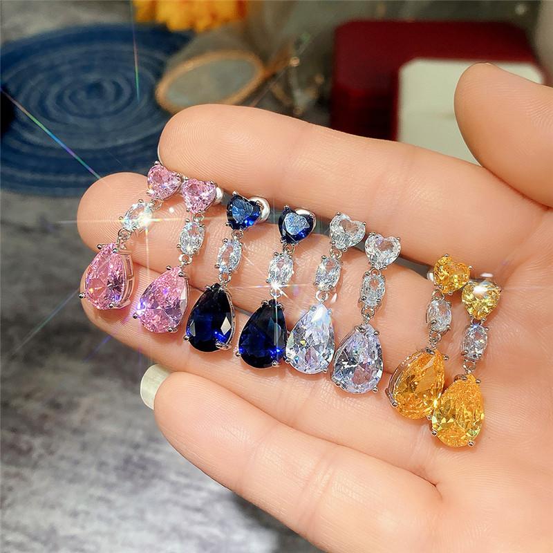 925 Sterling Silver Flower Cubic Zirconia Bridal Earrings for Women Trendy Crystal Bling Drop Earring Wedding Party JewelryGood product