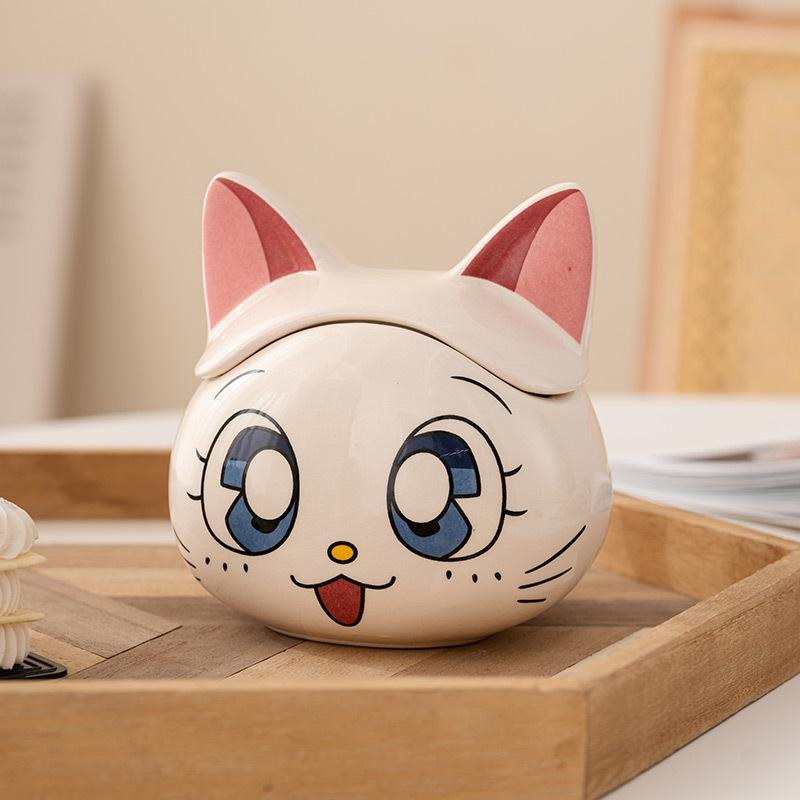 Cat Ceramic Water Cup Female Household Coffee Cup Mug with Lid Drinking Water Cup Office Cup Cartoon Couple Cup