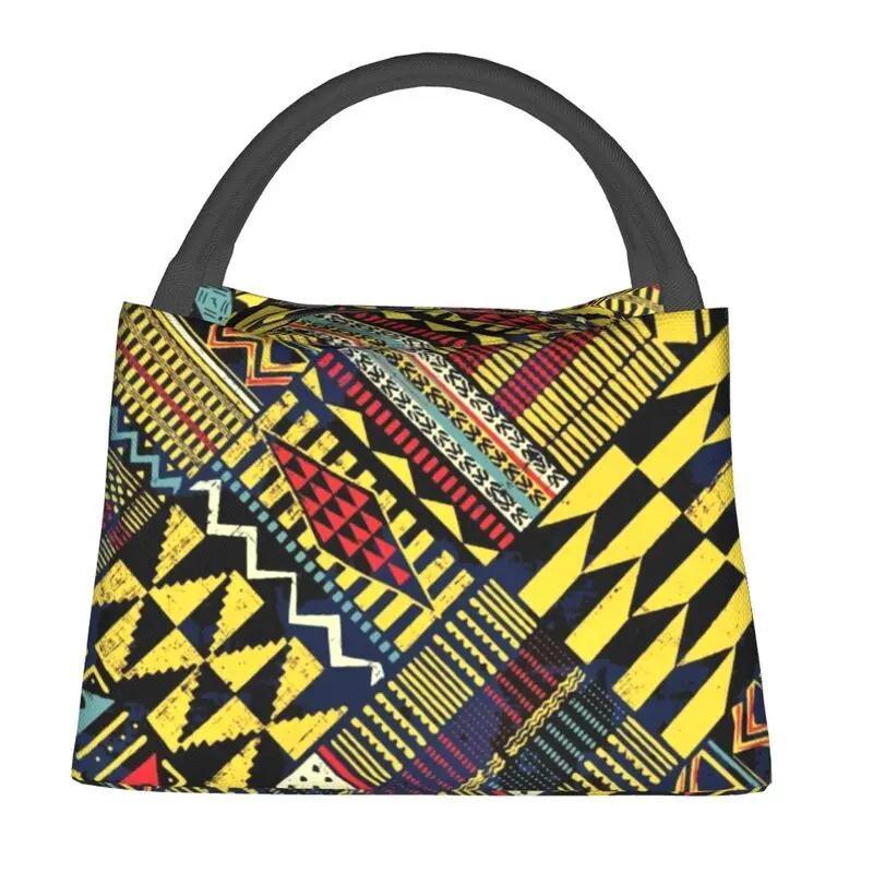 African Kente Cloth Design Lunch Boxes for Traditional Africa Ethnic Pattern Cooler Thermal Food Insulated Lunch Bag Container