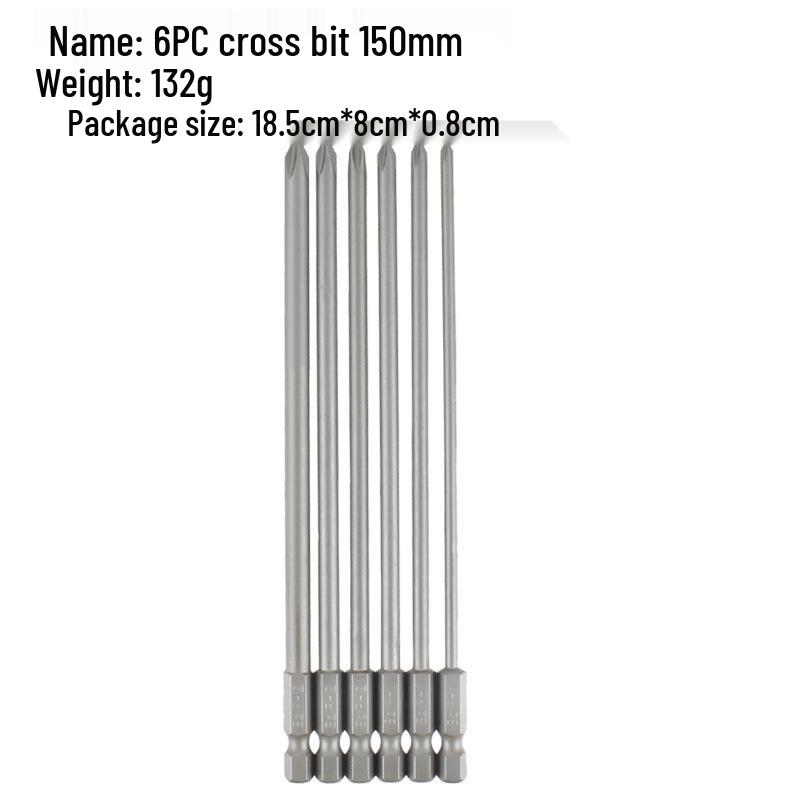 6-Piece 150mm Long Phillips Screwdriver Bit Set, PH1 & PH2, S2 Material