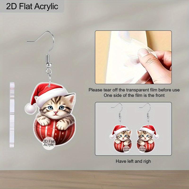 2D Flach 1 Paar Weihnachten Cartoon Weihnachtsmütze Katze Muster Ohrringe Schmuck Geschenk für Frauen Weiblich