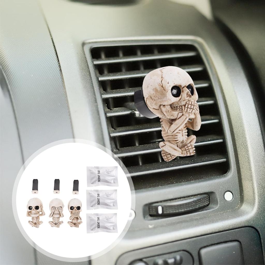 LIFKOME 3pcs Skull Ghost Head Ornaments Car Perfume Clip Car