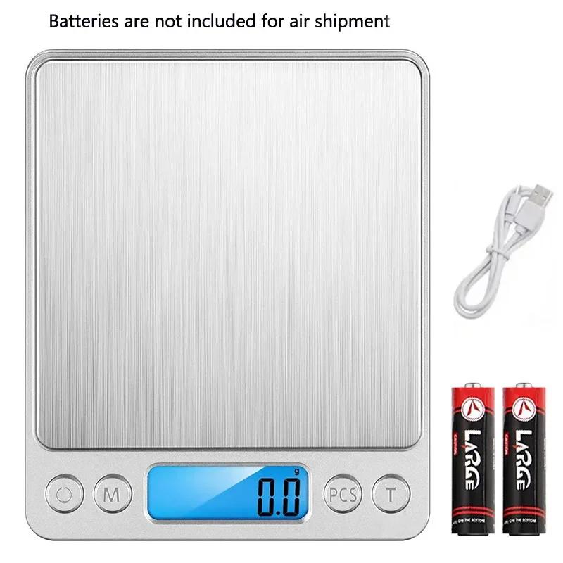 USB Pocket Digital Scale Electronic Weight Scales 3kg 0.1g / 500g 0.01g Jewelry Scale Food Kitchen Balance Silver With 2 Tray