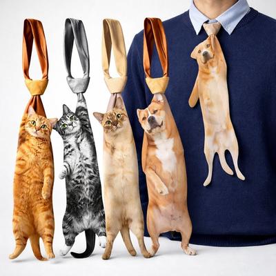 3D Dog Dog-shaped Men's Tie Novelty Lifelike Puppy Necktie Satin Fabric Animal Pattern Creative Neck Tie For Wedding and Party
