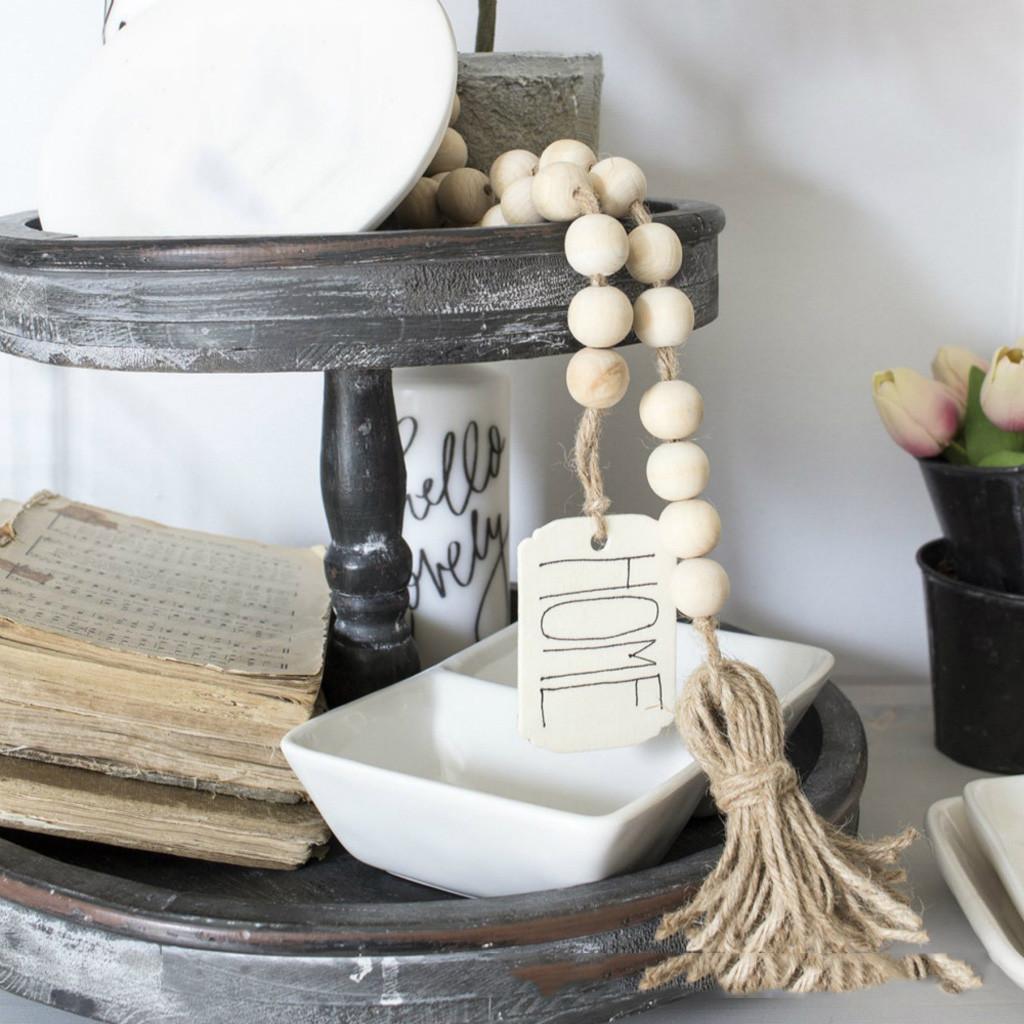 Wood Bead Garland With Tassels And DIY Tag Home Beads Vintage Kids Home Decor