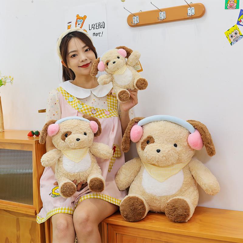 New cute doll with earphone hug dog doll children plush toy earphone dog girl gift rag doll