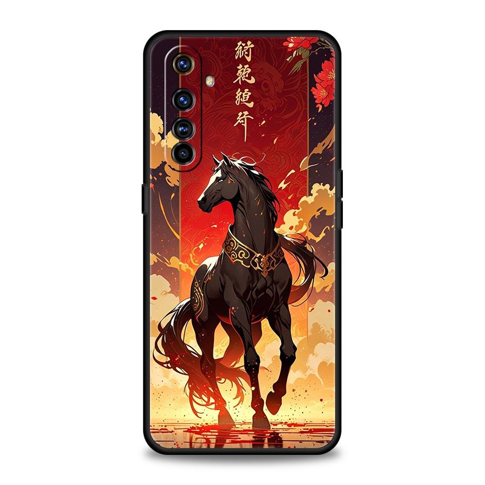 Soft TPU Case For Realme C67 C63 C55 C53 C25 C21 10 11 12 13 GT 2 3 5 Pro Plus 5G Shockproof Phone Cover Cartoon New Year Horse