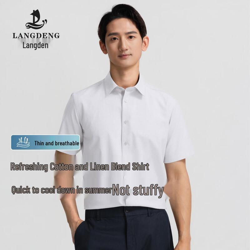 Langdeng Men s Lightweight Linen Blend Short Sleeve Shirt 40