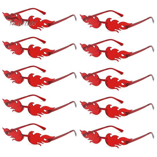 

10 пар декоративных очков в форме пламени с носоупорами, линзы без искажений, мужские и женские очки для фотосъемки на сцене, очки для выступлений красный