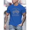 Summer men's 100% pure cotton casual loose oversized classic motorcycle creative printed round neck short sleeved T-shirt top