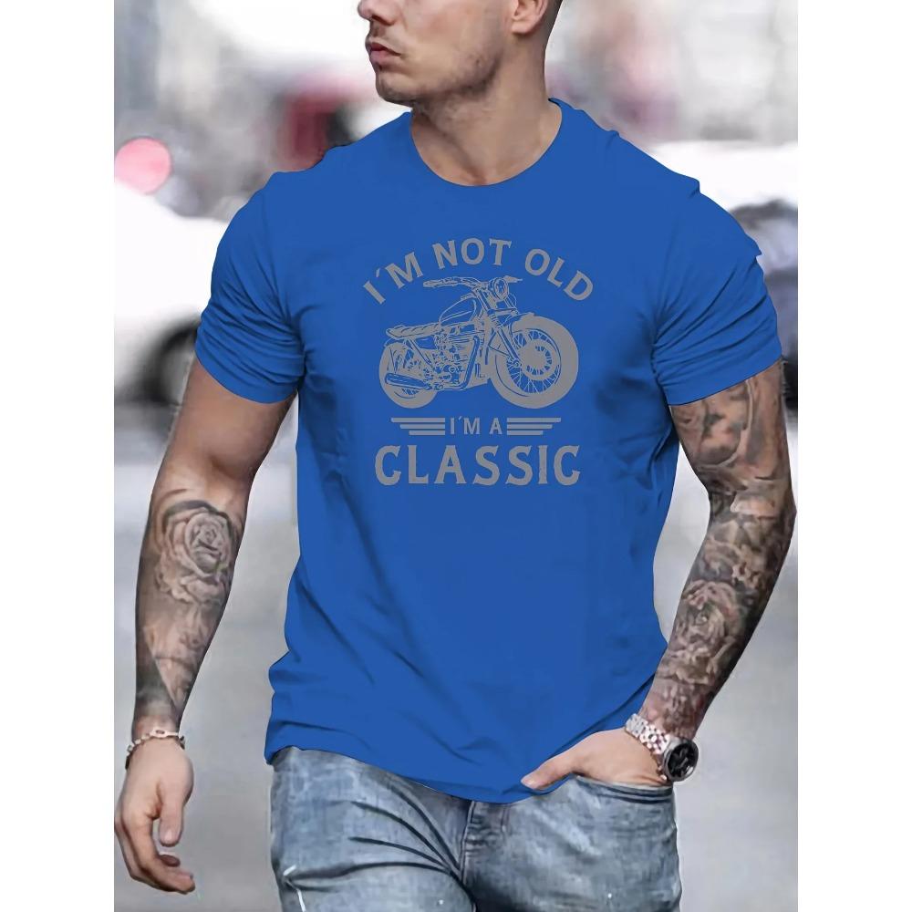Summer men's 100% pure cotton casual loose oversized classic motorcycle creative printed round neck short sleeved T-shirt top