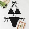 Neuer einfarbiger zweiteiliger Badeanzug Sexy Schleife Dreieck Neckholder Rückenfrei Bikini-Set Schnürung Tanga Badeanzug Bademode