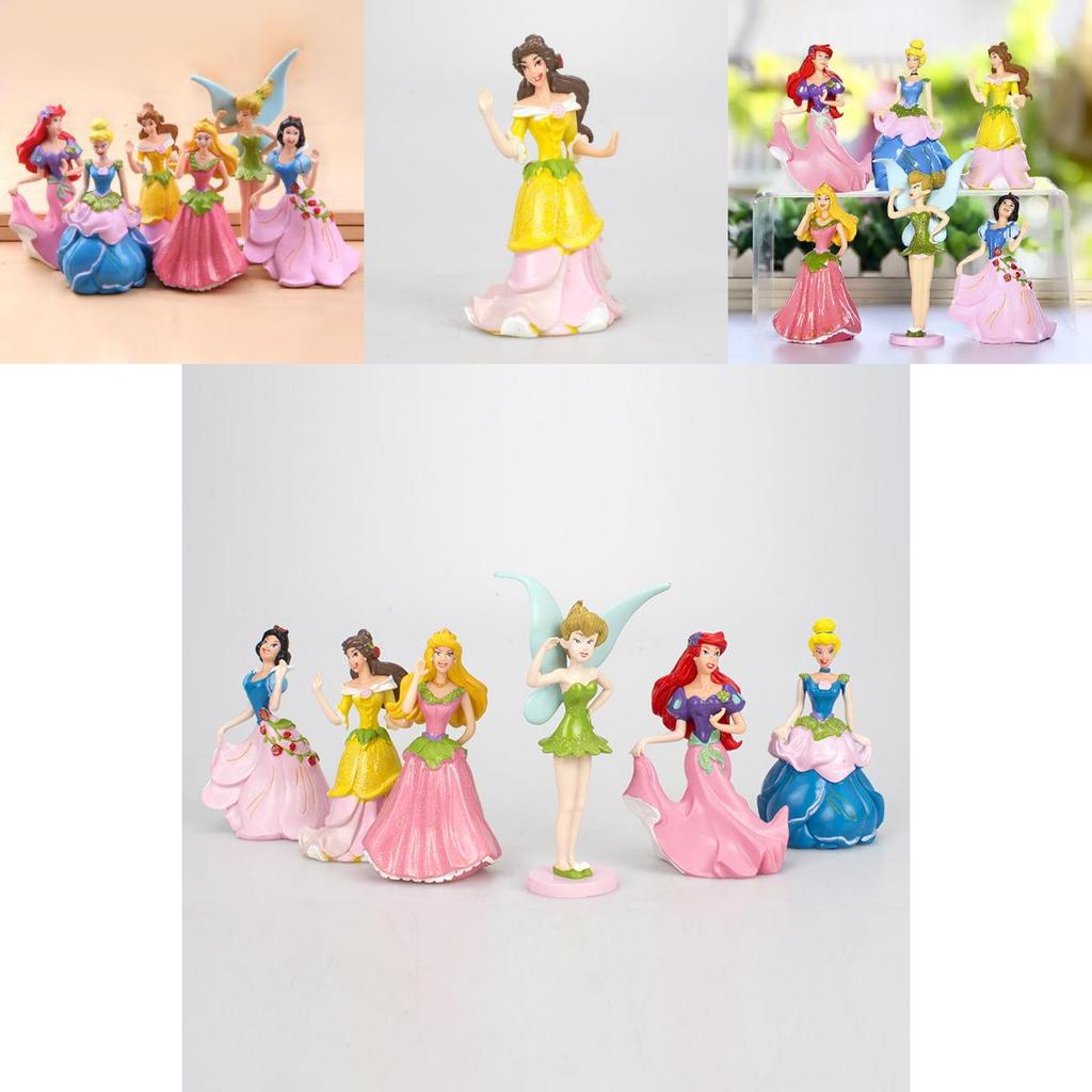 6pcs Disney Princess Figures Toy Set With Cinderella Aurora And Belle For Cake Decoration