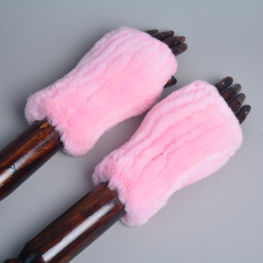 New Women 100% Real Genuine Knitted Rex Rabbit Fur Mittens Winter Warm Lady Real Fur Fingerless Gloves Handmade Knit Fur Mitten