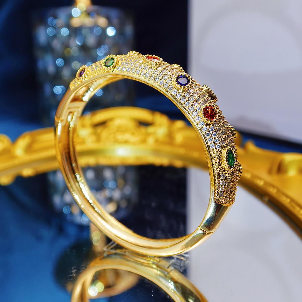 

WWJ супер роскошный Дубайский арабский браслет с цветным цирконием, свадебная вечеринка, женский королевский дворец, золотые украшения золотой