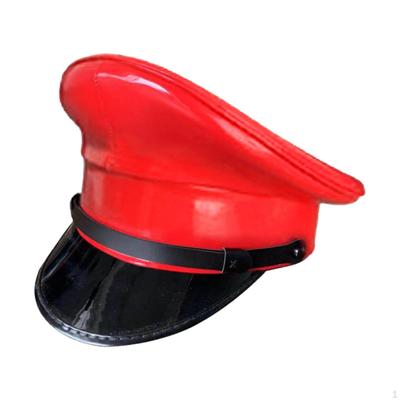 Casquette Costume Uniforme Pantaepide Chapeau d'Officier Arts Cuir pour Performance Nuit Bar Femmes Unisexe
