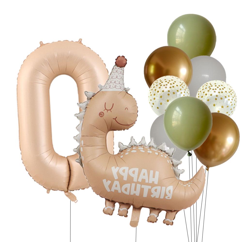 Retro Matte Caramel Colored Dinosaur Aluminum Film Number Balloon Set Happy Birthday Party Decoration Kids Background Photo Prop