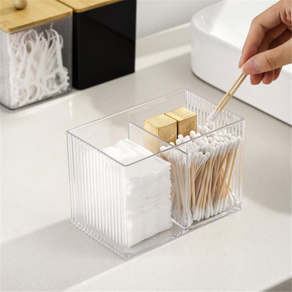 Elegant Sturdy Wood Lid Bathroom Organizers for Cotton Covers Qtips Makeup Pads and Hair Bands Storage Solution